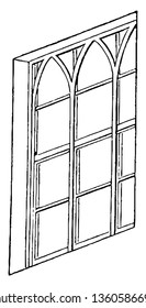 This is the representation of the plain slash or lattice window. Which may be ornamented and disguised by the Gothic frame work vintage line drawing or engraving illustration.