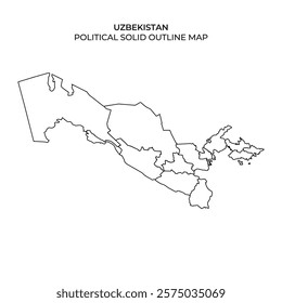 This representation presents the political outline of Uzbekistan, detailing its regions and borders. The map highlights various administrative divisions clearly without additional markings.