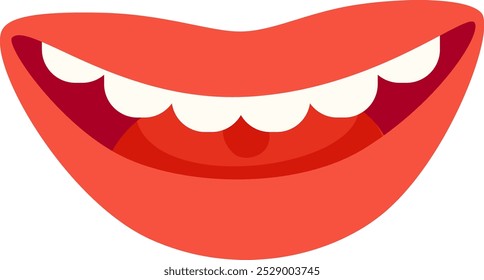 This representation showcases a bright red mouth with wide, smiling lips and shining white teeth, exuding a sense of happiness and friendliness.