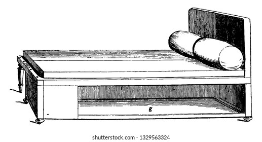 Esta es la representación que muestra una cama formada por un sofá. La espalda se inclinó y se cayó. Se rellena, se dibuja en línea vintage o se graba la ilustración.