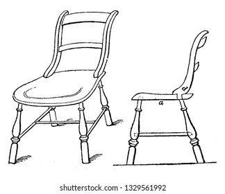 Esta es la representación que muestra una silla con un asiento como el patrón de Windsor, pero con una espalda diferente, los dos lados de las diapositivas se transforman en el asiento., ilustración de dibujo de la línea vintage.