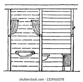 Esta es la representación que muestra un manger de esquina, con un rack de esquina estándar, dibujo de línea vintage o ilustración de grabado.
