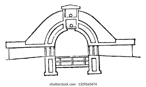 This is the representation showing a cross section in which represents the ground surface, the top of the upper milk shelves and the skylight, vintage line drawing or engraving illustration.