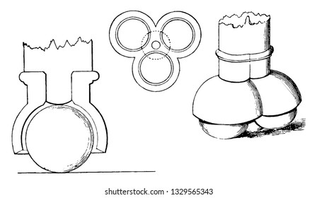 This is the representation showing different items like the ball of a single castor, sides of the wrought iron cup, leg of the table etc, vintage line drawing or engraving illustration.
