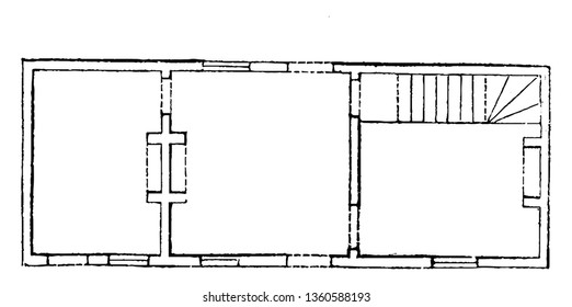 This is the representation showing the erected cottage with three rooms on a floor and in a row vintage line drawing or engraving illustration.