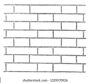 This is the representation showing the general appearance of the elevation of the regular brick work, vintage line drawing or engraving illustration.