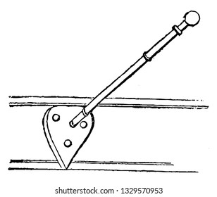 Esta es la representación que muestra el sombrero y las clavijas que a veces están formadas de madera, volteadas o lisas y que se dejan en el carril del mismo material, ilustración de línea vintage.