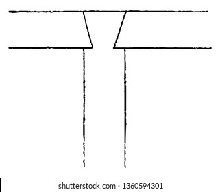 This is a representation showing heads four inches by three inches dovetailed into plates. It is a T shaped structure vintage line drawing or engraving illustration.