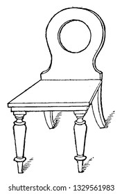 Esta es la representación que muestra una silla de vestíbulo al estilo griego, que se puede hacer a excepción de las patas giradas, de haya o de madera de grano fino, ilustraciones de línea vintage.