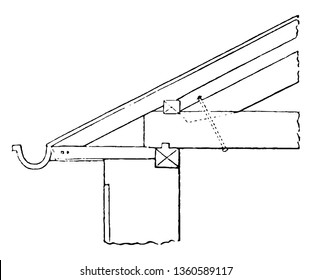 This is the representation showing the roof which may be of slate with principal and secondary rafters.
