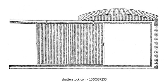 Esta es la representación que muestra la puerta corredera que se ha erigido como entrada a uno de los muelles. El marco suele ser de dibujo de línea vintage de madera o ilustración de grabado.