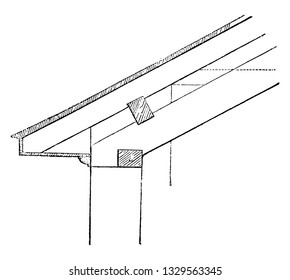 This is the representation showing the stable to a scale of two thirds of an inch to foot, showing the manner of eaves of roof, vintage line drawing or engraving illustration.