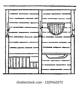 This is the representation showing a standard rack extending two thirds of the width of the stall in which the horses or cattle are supposed to eat, vintage line drawing or engraving illustration.