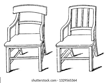 Esta es la representación que muestra una fuerte silla codo, para el uso de un hombre trabajador cuando está confinado a su habitación en la cama, dibujo vintage de líneas o ilustración de grabado.