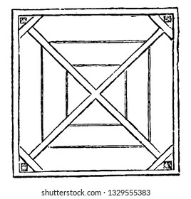This is the representation showing the suspension of a light roof, formed of deal and covered with matting of drawn wheat straw, placed quite thin, vintage line drawing or engraving illustration.