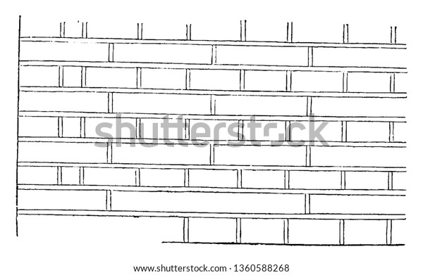 This is the representation showing the use of\
the bricks on the edge course the bricks being divided\
longitudinally by drawing a knife or other sharp instrument vintage\
line drawing or engraving
