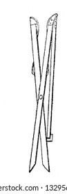 This is the representation showing a very useful article called camp table, which is opened to the full extent, vintage line drawing or engraving illustration.
