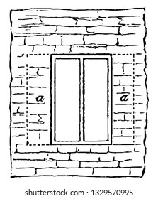 This is the representation showing the window which might be improved is flush with the outside wall, a height may be added by using a frame work. The spaces is marked, vintage line drawing