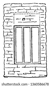 This is the representation showing the window which might be improved is flush with the outside wall a height may be added by using a frame work. The spaces is marked vintage line drawing or engraving