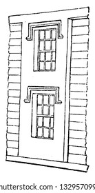 This is the representation showing the windows which might be ornamented by placing a frame work before the glass or the addition of Gothic labels, vintage line drawing or engraving illustration.