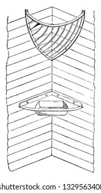 Esta es la representación que muestra un rack de ángulo de hierro forjado. El cable del arco está en ambos lados de dos pies y ocho pulgadas, dibujo vintage de línea o ilustración de grabado.