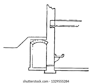 This is a representation of a small section of the whole construction plan. It shows the reserve tank, the opening for inserting cock for drawing supplies, vintage line drawing illustration.