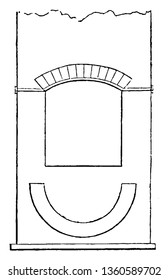 This is the representation of a strong iron chimney bar. The breasts jambs arches are marked specifically vintage line drawing or engraving illustration.