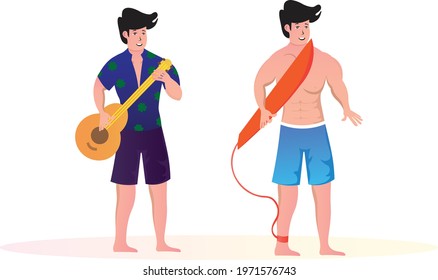 This is a representation of two man characters on their summer vaccations