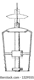 This is a representation in which the pulley is passed over and at the end of the cord which may be fixed to the upper part, vector of the door of the water closet, vintage line drawing illustration.