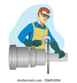This represents a workman using a precision tool for the micrometer inscionar one piece of work. 
