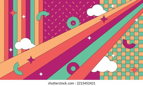 This is a retro background. vibrant and wavy abstract shape design. Retro graphics with a modern twist. Landscape backgrounds, rainbows, and retro decorations are easy to color edit.