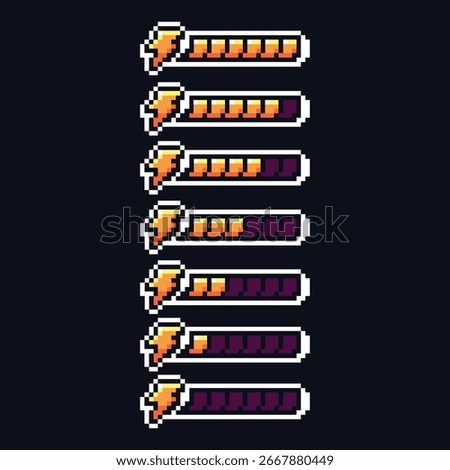 this is retro game energy bar icon in pixel art with yellow color and black background ,this item good for presentations,stickers, icons, t shirt design,game asset,logo and your project.