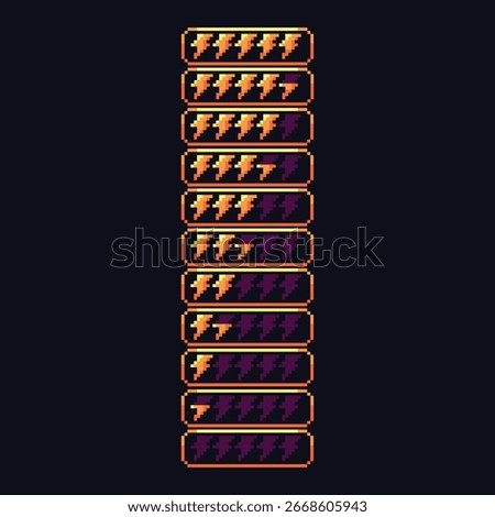 this is retro game energy bar icon in pixel art with yellow color and black background ,this item good for presentations,stickers, icons, t shirt design,game asset,logo and your project.