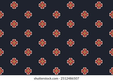 This retro pixel art features vibrant flowers on a dark background, perfect for vintage games or retro-themed designs.