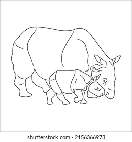 this is a Rhinoceros vector line art and outline drawing,black and white art illustration