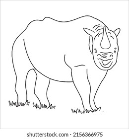 this is a Rhinoceros vector line art and outline drawing,black and white art illustration