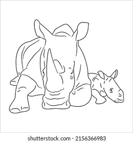 this is a Rhinoceros vector line art and outline drawing,black and white art illustration