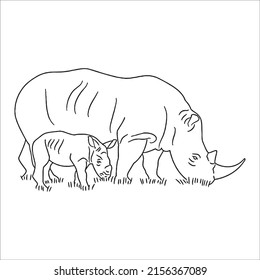 this is a Rhinoceros vector line art and outline drawing,black and white art illustration