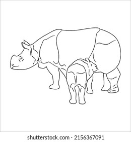 this is a Rhinoceros vector line art and outline drawing,black and white art illustration