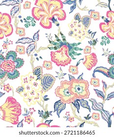 This is a Richloom Bronte large Jacobean floral linen blend multiuse fabric in a multi-colored pattern. 
