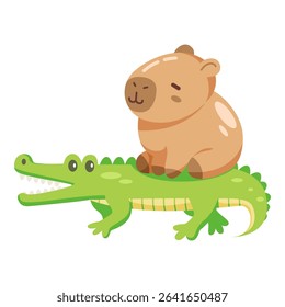 This Riding crocodile illustration is suitable for Capybara lover, wildlife animal, etc.