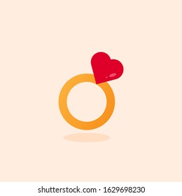 This is ring with diamond heart on light background. Vector Valentine’s illustration.