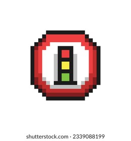 this is road sign icon in pixel art with black, red color and white background this item good for presentations,stickers, icons, t shirt design,game asset,logo and your project.