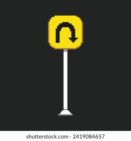 this road symbol in pixel art with simple color and black background ,this item good for presentations, stickers, icons, t shirt design,game asset,logo and your project.