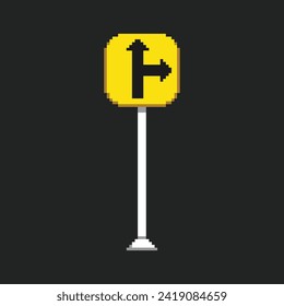 this road symbol in pixel art with simple color and black background ,this item good for presentations, stickers, icons, t shirt design,game asset,logo and your project.