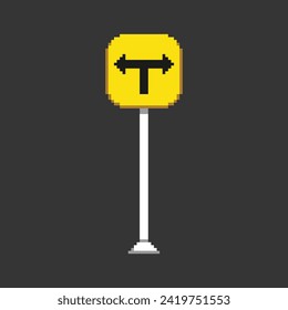 this road symbol in pixel art with simple color and black background ,this item good for presentations, stickers, icons, t shirt design,game asset,logo and your project.