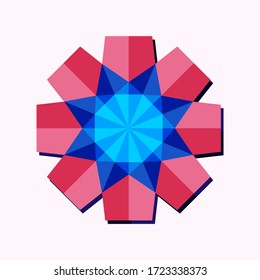 Este es un romántico patrón poligonal. Esta es una mandala geométrica azul y rosa.Patrón Kaleidoscope. Este es un símbolo geométrico arabico vectorial.