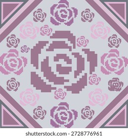 This romantic Valentine-themed rose pattern features soft pink and purple hues arranged in a geometric mosaic style. The symmetrical floral design evokes love, elegance, and warmth, making it perfect for Valentine’s Day projects.

Ideal for fabric prints, gift wrap, greeting cards, digital paper, scrapbooking, packaging, stationery, wallpaper, and romantic-themed surface designs. This seamless floral pattern is perfect for designers, small businesses, and creatives creating love-inspired collections for Valentine’s Day.

A beautiful choice for romantic branding, seasonal products, and elegant love-themed designs.