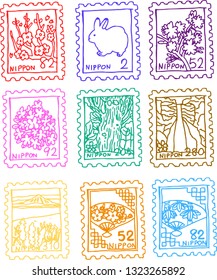 This is a rough sketch of Japanese stamps.