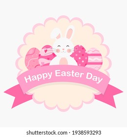 This is a round label with cute rabbit and egg elements for easter day.